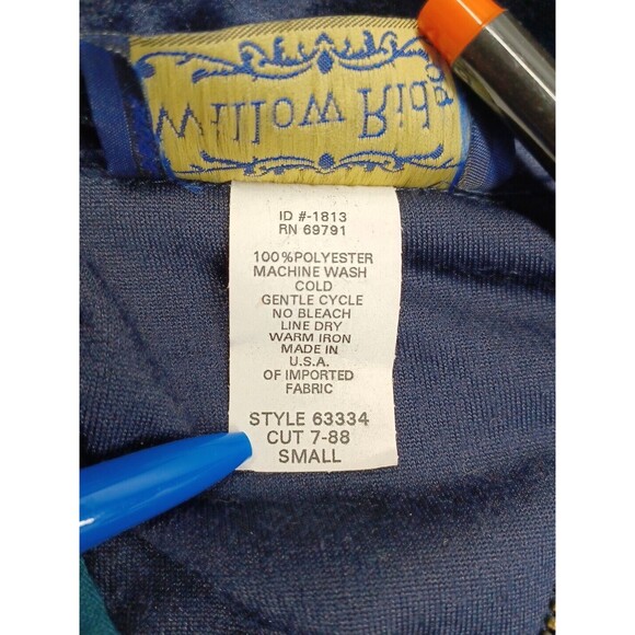 Vtg Willow Ridge Blouse Top Short Sleeve Mock Neck Blue Green Colorblock Sz S - Picture 7 of 8